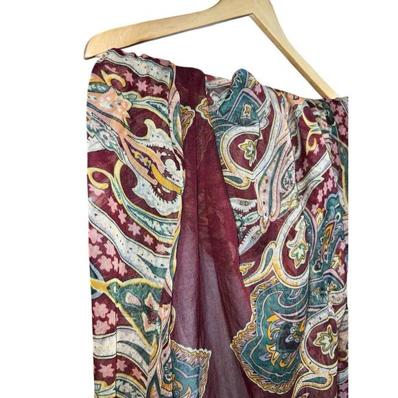 Boho paisley print lightweight scarf wrap multicolor fringe edge women OS - Picture 2 of 7